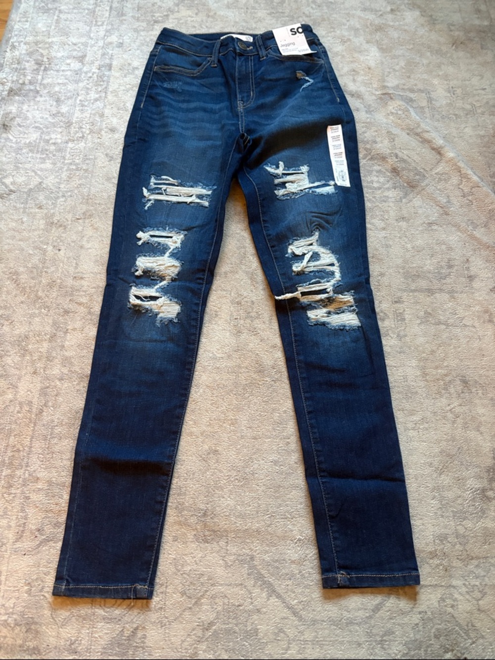 SO Women's Dark Indigo Ripped Skinny Jeans